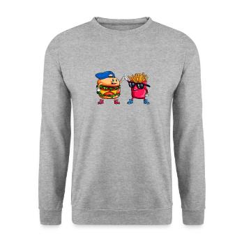 Cool High Five Hamburger Fries Friends Funny Combo - Unisex Sweatshirt - salt & pepper - Front - Alina (178cm) & Michal (187cm)