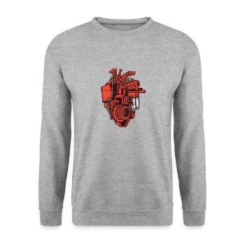 Anatomische Motor Herz - Unisex Pullover - Weißgrau meliert - Vorne - Alina (178cm) & Michal (187cm)