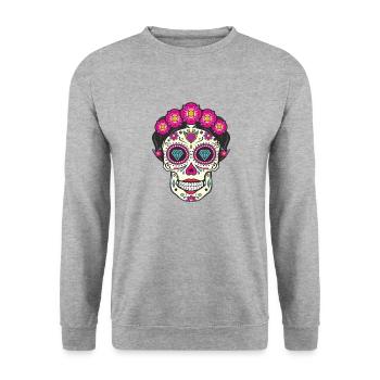 crane floral dia de los muertos - Sweat-shirt Unisexe - gris chiné - Devant - Alina (178cm) & Michal (187cm)
