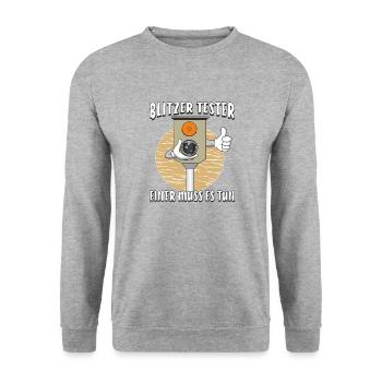 BLITZER TESTER EINER MUSS ES TUN - Unisex Pullover - Weißgrau meliert - Vorne - Alina (178cm) & Michal (187cm)