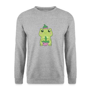 Kawaii Strawberry Green Frog on Berry Hat Otaku Ae - Unisex Sweatshirt - salt & pepper - Front - Alina (178cm) & Michal (187cm)