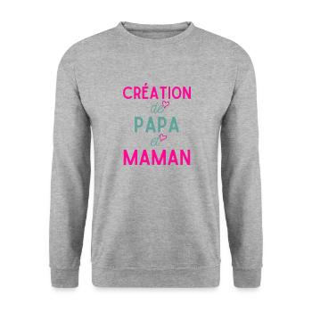 CRÉATION DE PAPA ET MAMAN idée cadeau - Sweat-shirt Unisexe - gris chiné - Devant - Alina (178cm) & Michal (187cm)