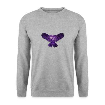 Violet Owl with Universe - Unisex Sweatshirt - salt & pepper - Front - Alina (178cm) & Michal (187cm)