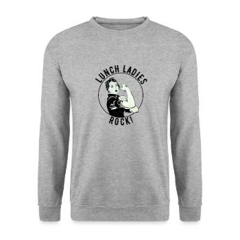 Mittagessen Ladies Rock! Vintage - Unisex Pullover - Weißgrau meliert - Vorne - Alina (178cm) & Michal (187cm)