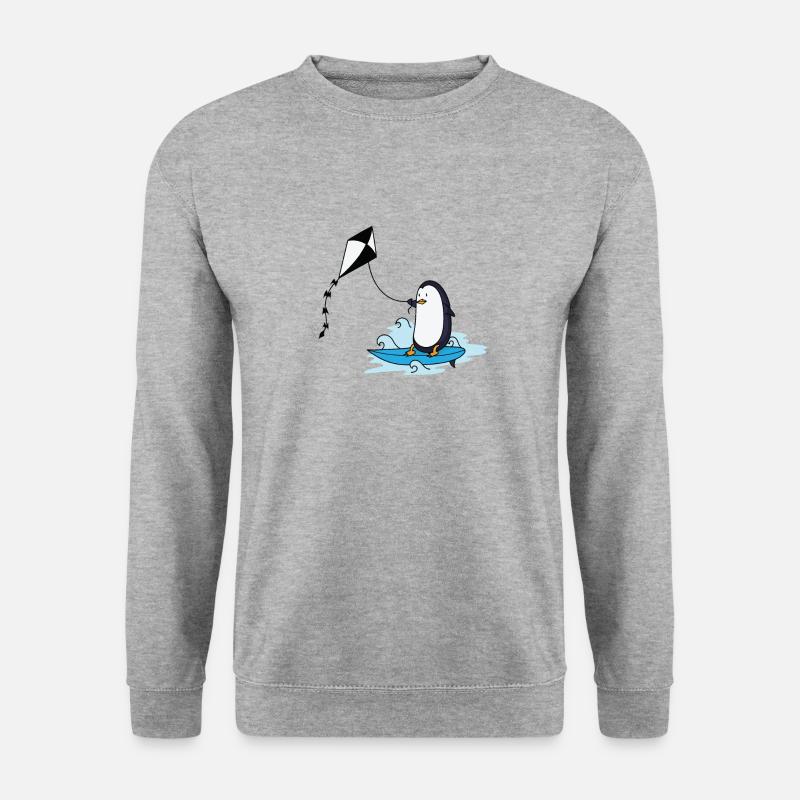 Pinguin beim Kite Surfing - Unisex Pullover - Weißgrau meliert