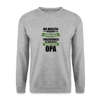 Papa der Panzerfahrer Panzer Armee - Unisex Pullover - Weißgrau meliert - Vorne - Alina (178cm) & Michal (187cm)