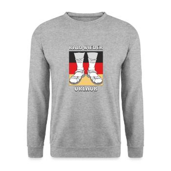 BALD WIEDER URLAUB - Unisex Pullover - Weißgrau meliert - Vorne - Alina (178cm) & Michal (187cm)