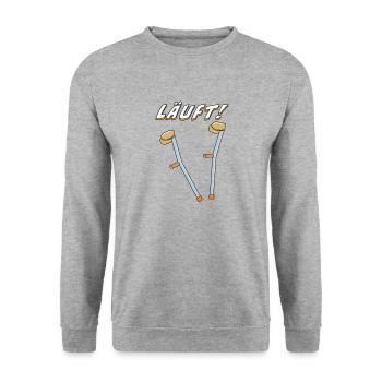 KRÜCKEN LÄUFT - Unisex Pullover - Weißgrau meliert - Vorne - Alina (178cm) & Michal (187cm)