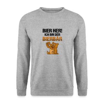 Bier her! Ich bin der Bierbär Biertrinker - Unisex Pullover - Weißgrau meliert - Vorne - Alina (178cm) & Michal (187cm)