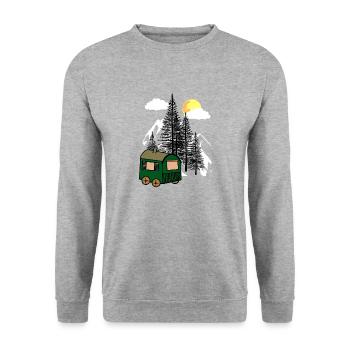 Bauwagen Naturliebhaber Öko Natur Ausstieg Flora - Unisex Pullover - Weißgrau meliert - Vorne - Alina (178cm) & Michal (187cm)