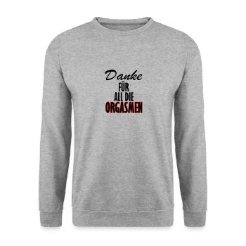 Danke für all die Orgasmen Geschenk Beziehung - Unisex Pullover - Weißgrau meliert - Vorne - Alina (178cm) & Michal (187cm)