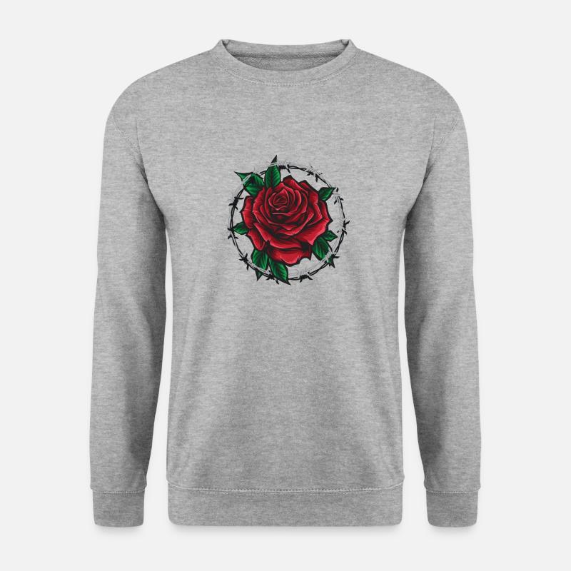 Rose In Barbed wire - Unisex Pullover - Weißgrau meliert