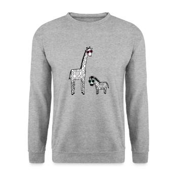 Giraffe und Zebra mit Sonnenbrille - Unisex Pullover - Weißgrau meliert - Vorne - Alina (178cm) & Michal (187cm)