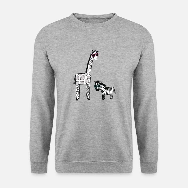 Giraffe und Zebra mit Sonnenbrille - Unisex Pullover - Weißgrau meliert