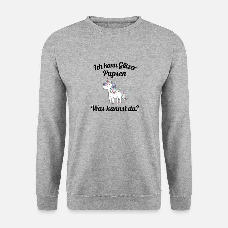 Ich kann Glitzer Pupsen Was kannst du? Einhorn - Unisex Pullover - Weißgrau meliert