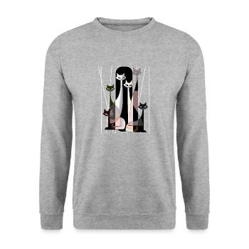 Katzen Kater Kitten Cat Katze abstrakt - Unisex Pullover - Weißgrau meliert - Vorne - Alina (178cm) & Michal (187cm)