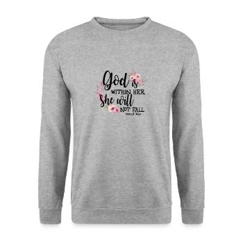 L’aquarelle florale verset bible Dieu est dans son s - Sweat-shirt Unisexe - gris chiné - Devant - Alina (178cm) & Michal (187cm)