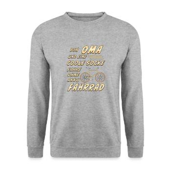 OMA UND EINE COOLE SOCKE FAHRE OHNE AKKU FAHRRAD - Unisex Pullover - Weißgrau meliert - Vorne - Alina (178cm) & Michal (187cm)