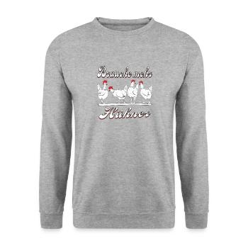 BRAUCHE MEHR HÜHNER - Unisex Pullover - Weißgrau meliert - Vorne - Alina (178cm) & Michal (187cm)