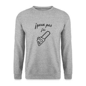 Je peux pas j'ai tronçonneuse j'suis bûcheron - Sweat-shirt Unisexe - gris chiné - Devant - Alina (178cm) & Michal (187cm)