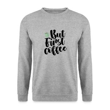 BUT FIRST COFFEE - Unisex Pullover - Weißgrau meliert - Vorne - Alina (178cm) & Michal (187cm)