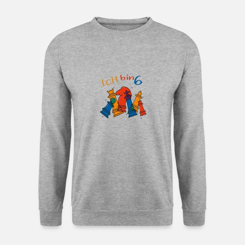 Kinder Geburtstags 6 Jahre Schach Junge - Unisex Pullover - Weißgrau meliert