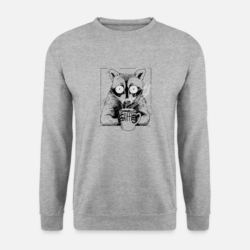 Waschbär auf Kaffee - Unisex Pullover - Weißgrau meliert
