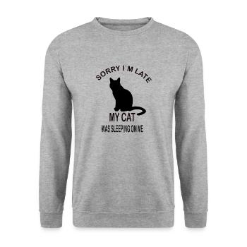 Désolé Je suis lam late my cat was sleeping on me Katzenfan - Sweat-shirt Unisexe - gris chiné - Devant - Alina (178cm) & Michal (187cm)