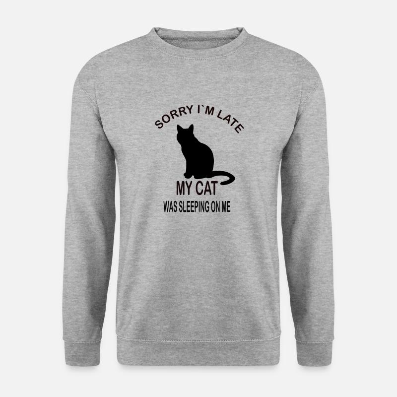 Sorry I´m late my cat was sleeping on me Katzenfan - Unisex Pullover - Weißgrau meliert