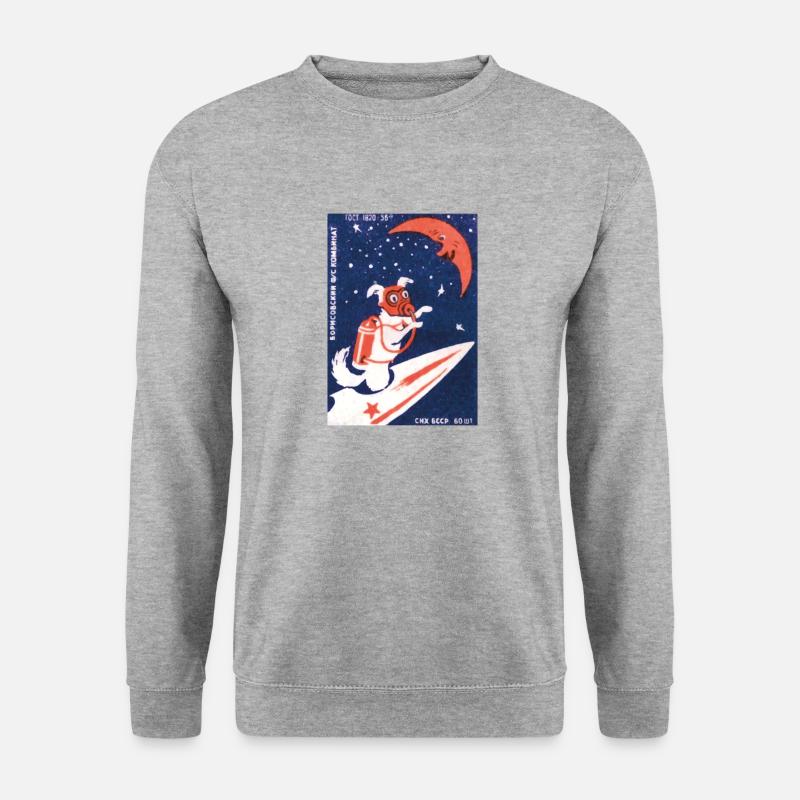 Laika UdSSR Weltraum Hund Geschenk Russland - Unisex Pullover - Weißgrau meliert
