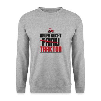Bauer sucht traktor Geschenk Tierliebhaber - Unisex Pullover - Weißgrau meliert - Vorne - Alina (178cm) & Michal (187cm)