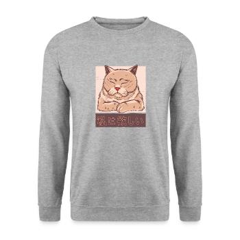 Tired Japanese Cat - Unisex Sweatshirt - salt & pepper - Front - Alina (178cm) & Michal (187cm)