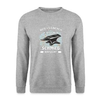 AMBOSS WEIL ES EINFACH EINEN GUTEN SCHMIED BRAUCHT - Unisex Pullover - Weißgrau meliert - Vorne - Alina (178cm) & Michal (187cm)