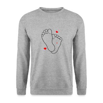 Baby Füsse Kinder Liebe Herz Eltern - Unisex Pullover - Weißgrau meliert - Vorne - Alina (178cm) & Michal (187cm)