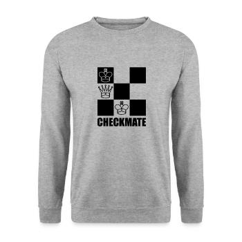 Checkmate Sport Schach Schachmeister Denksport - Unisex Pullover - Weißgrau meliert - Vorne - Alina (178cm) & Michal (187cm)