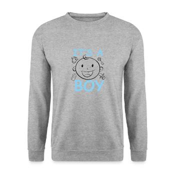It's a Boy Gender Reveal Junge Geburt Geschlecht - Unisex Pullover - Weißgrau meliert - Vorne - Alina (178cm) & Michal (187cm)
