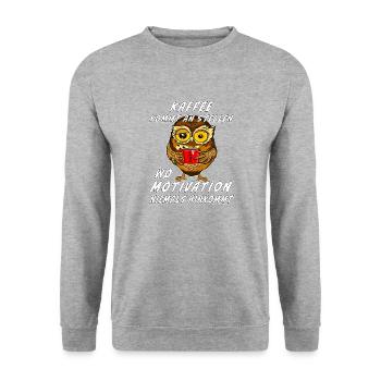 EULE KAFFEE KOMMT AN STELLEN - Unisex Pullover - Weißgrau meliert - Vorne - Alina (178cm) & Michal (187cm)