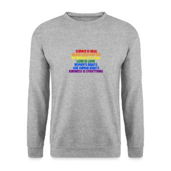 Gay Pride Science Is Real Black Lives Matter Love - Unisex Pullover - Weißgrau meliert - Vorne - Alina (178cm) & Michal (187cm)