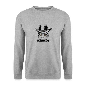Meowdy Chat Mashup Between Meow and Howdy - Sweat-shirt Unisexe - gris chiné - Devant - Alina (178cm) & Michal (187cm)