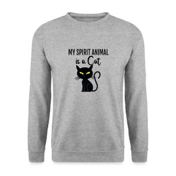 Katze Spirit Animal Cat - Unisex Pullover - Weißgrau meliert - Vorne - Alina (178cm) & Michal (187cm)