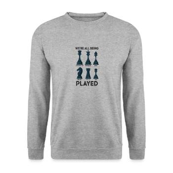 Complot d’échecs théoriciens du complot - Sweat-shirt Unisexe - gris chiné - Devant - Alina (178cm) & Michal (187cm)