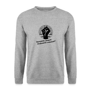 Vörwarts immer Geschenk NVA DDR Ostdeutschland - Unisex Pullover - Weißgrau meliert - Vorne - Alina (178cm) & Michal (187cm)