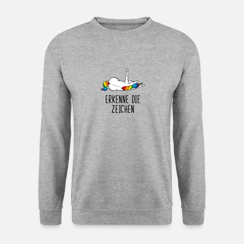 Erkenne die Zeichen Einhorn Mittelfinger - Unisex Pullover - Weißgrau meliert