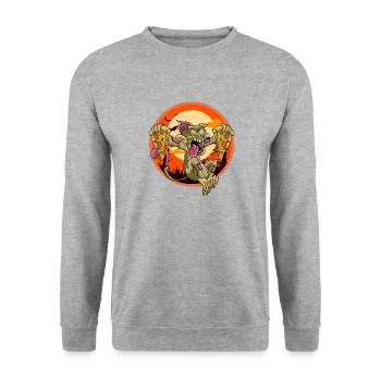 Cute Spooky Halloween Zombie Monkey with Pizza - Unisex Pullover - Weißgrau meliert - Vorne - Alina (178cm) & Michal (187cm)