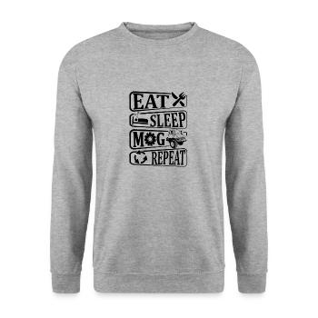 Eat, Sleep, Mog, Repeat, - Unimog - Oldtimer - Unisex Sweatshirt - salt & pepper - Front - Alina (178cm) & Michal (187cm)