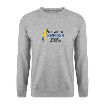 Ehefrau Schweden Verheiratet Schwedisch Schwedin - Unisex Pullover - Weißgrau meliert - Vorne - Alina (178cm) & Michal (187cm)