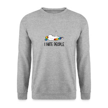 Licorne Majeur I Hate People - Sweat-shirt Unisexe - gris chiné - Devant - Alina (178cm) & Michal (187cm)