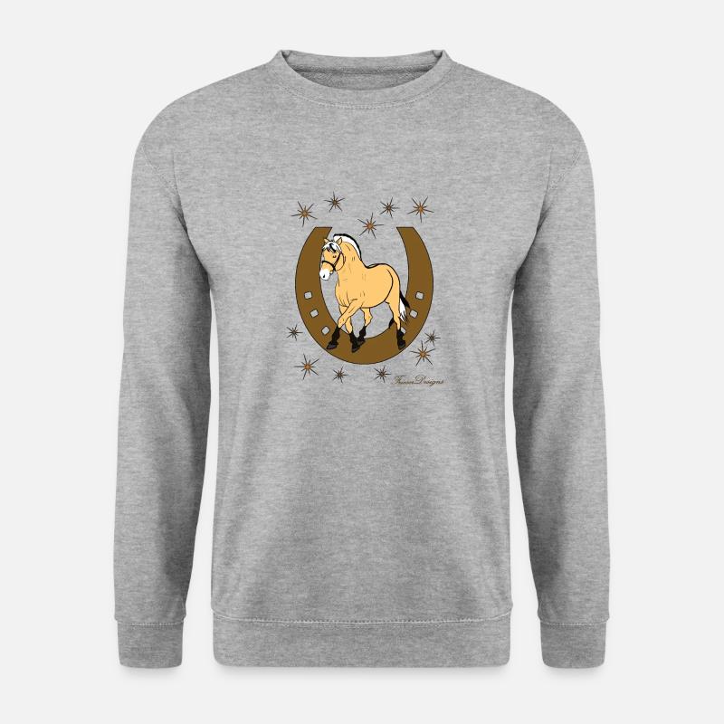 Fjordpferd mit Hufeisen - Unisex Pullover - Weißgrau meliert