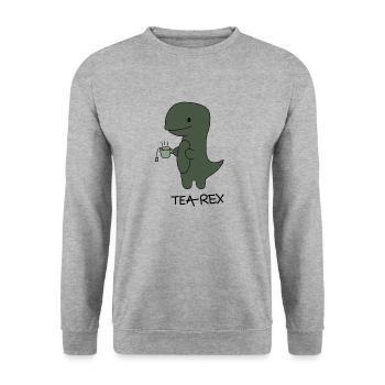 Dino dinosaurier dinosaurus Tier - Unisex Pullover - Weißgrau meliert - Vorne - Alina (178cm) & Michal (187cm)