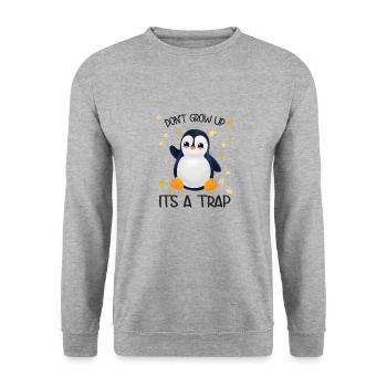Pinguin Don't Grow Up - Unisex Pullover - Weißgrau meliert - Vorne - Alina (178cm) & Michal (187cm)